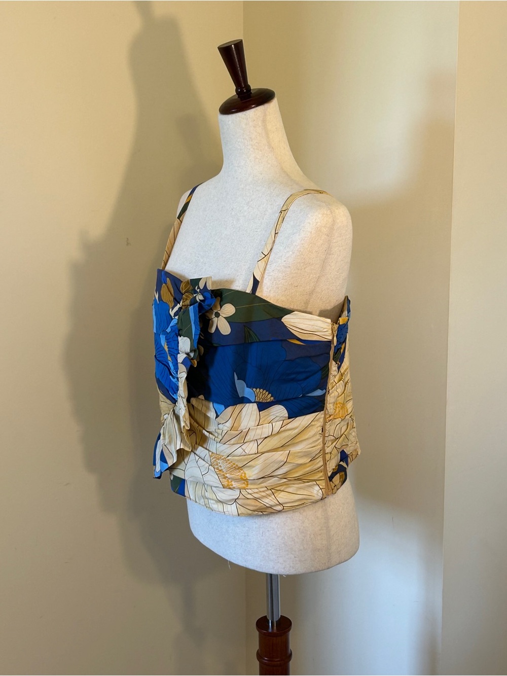 Sezane Farm Rio NWT SZ 14 Abelino Blue & Cream Floral Ruched Camisole Sale Price - Picture 9 of 13